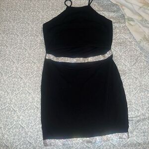 Rhinestone cutout little black dress size S